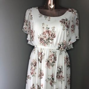 Floral mid length dress with Flowy sleeves
